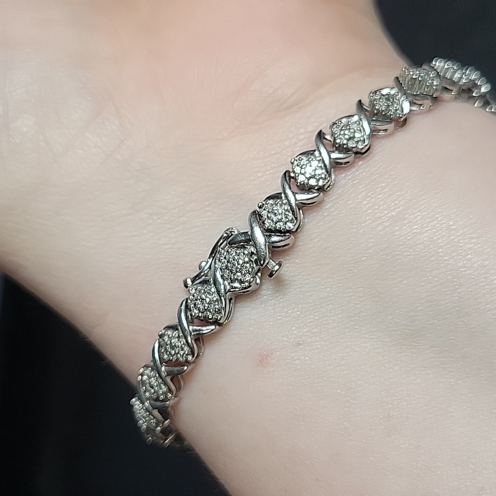 925 Sterling Silver Vintage Tennis Bracelet 44 Diamonds 8" Long - Picture 3 of 10